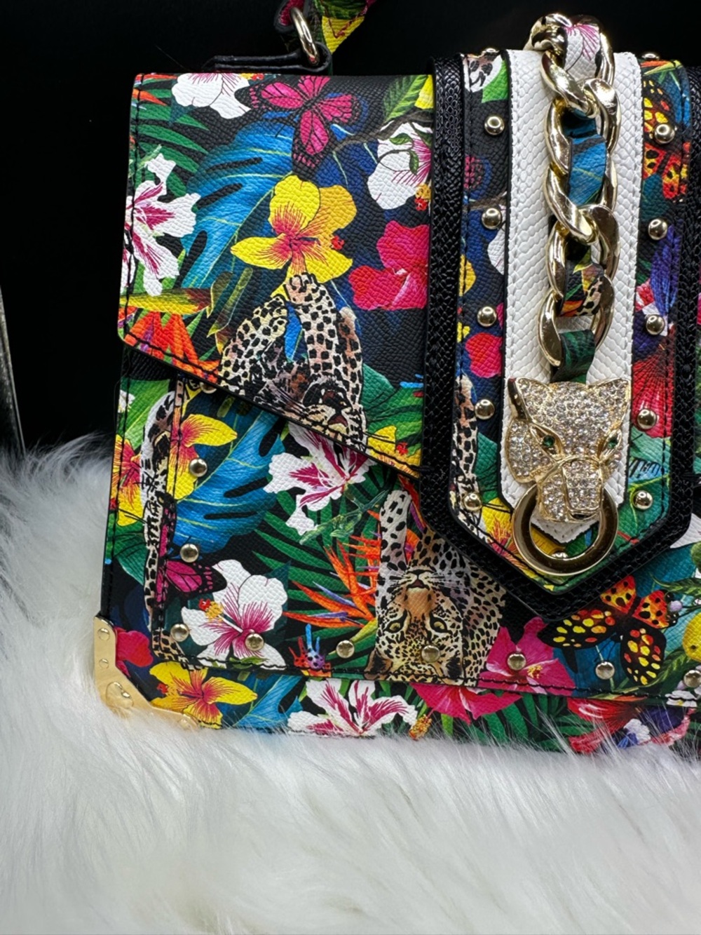 Aldo Tropical Floral Top-Handle Satchel - Multicolor w/removable crossbody - Picture 4 of 14